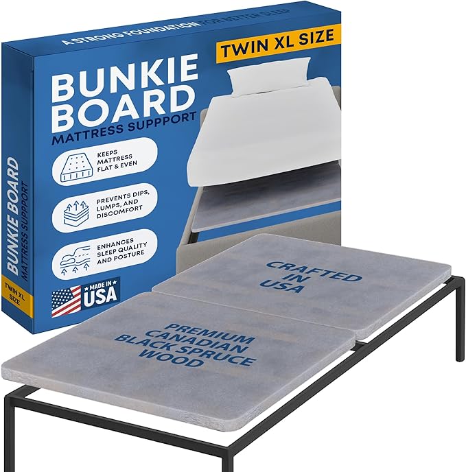 Greaton, Premium 38mm Split Wood Bunkie Board Twin XL Size Bed - 2-Piece Under Mattress Support Board, Fully Assembled, Fabric Ventilation Cover - Replaces Wooden Slats or Box Spring for Bed Frames