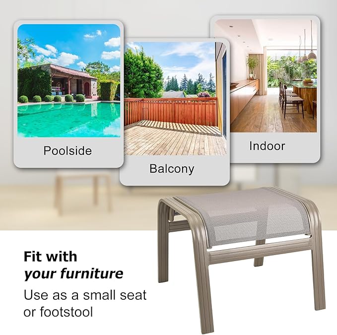 Deguifei Outdoor Ottoman Patio Footstools Assembled Aluminum Footrest Side Table Small Chair Patio Ottoman for Garden,Balcony,Poolside 2 Set Champagne