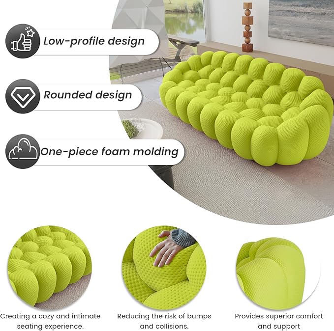 WJShome 79" Bubble Sofa, Modern Loveseat Sofa,2 Seater Accent Chair,Comfy Curved Couch,Lazy Floor Couch,No Assembly Required Curved Couch for Living Room, Office(Lemon Green)