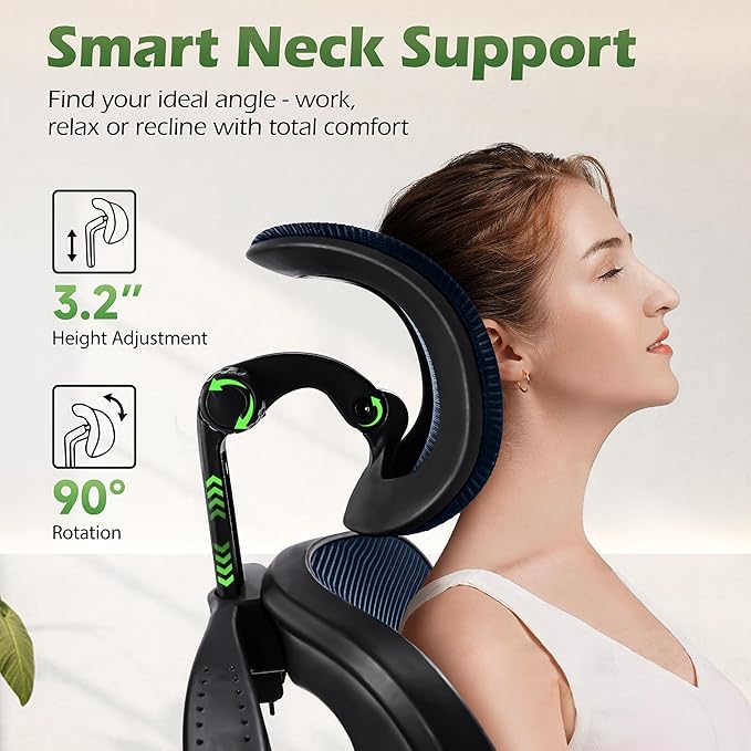 AreShark Office Chair Ergonomic Desk Chairs with Adjustable Lumbar Support& Headrest Hanger, High Back Breathable Mesh Chair with Wheels, Rolling Swivel Comfy Task Computer Chair for Home Work Gaming