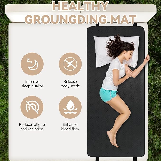 earthzhenxin Grounding Sheets, Grounding Mat for Bed, Improve Sleep Quality, Relieve Stress, Anti-Static Mat Suitable on Bed (Black, Queen - 60"x27")
