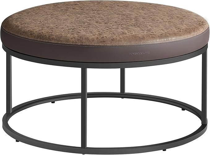 SONGMICS HOME LUIZ Collection - Ottoman, Round Coffee Table, Footstool, Reversible Top, Padded Seat, Side Table, Minimalist, Steel Frame, Max. Load 660 lb, for Living Room, Walnut Brown ULOM078K01
