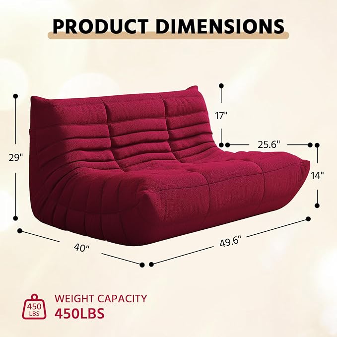 Bean Bag Chair, Fireside Chair, Large Bean Bag Chair for Adults, Bean Bag Chairs for Teens with High-Resilience Foam, Non-Slip Base Floor Lounge Sofa,Living Room (Burgundy, Loveseat)