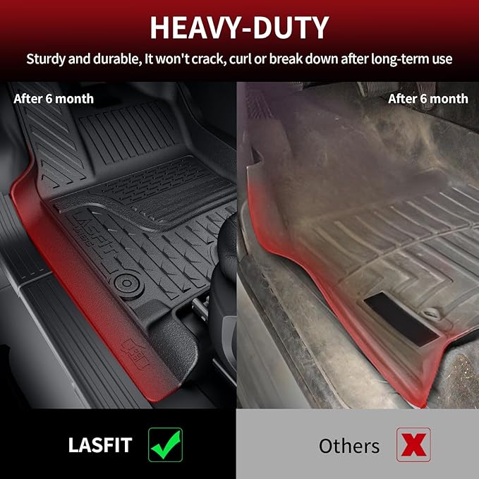LASFIT Floor Mats for Dodge Ram 1500 2013-2018 & 1500 Classic 2019-2024 Quad Cab Bench Seat(Not for Bucket Seat & Vinyl Flooring), All Weather TPE Custom Fit Car Mats Floor Liners 1st & 2nd Row, Black