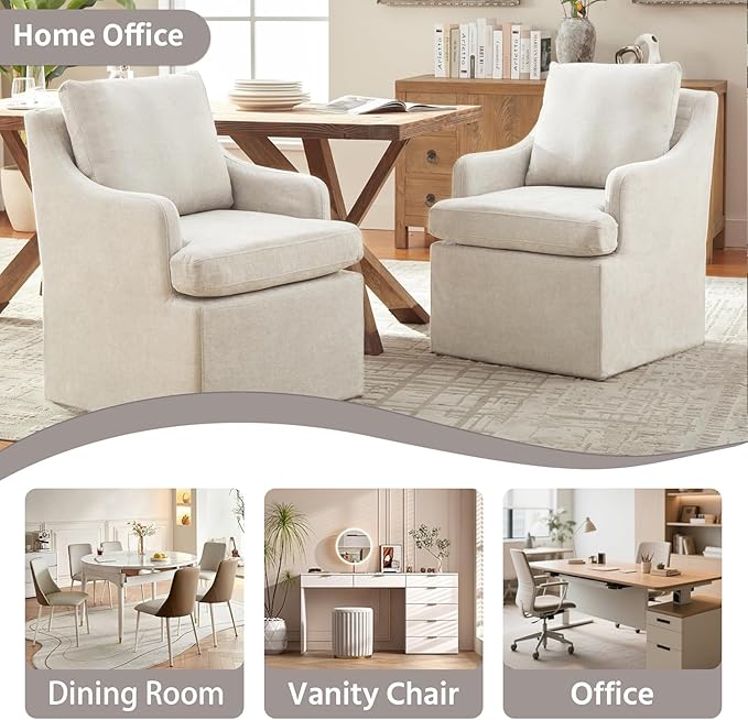 VKNOW Upholstered Dining Chairs, Modern Kitchen Chairs Dinner Chairs with 4 Casters, Linen Armchair for Bedroom Reading Room Living Room, Beige