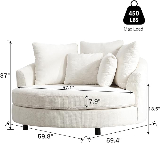Chifee & Vingol 59.8" W Oversized Accent Barrel Chair Large Round Chair with Wheels,Light Beige