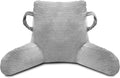 ABROLOY Reading Pillow for Sitting in Bed Adult, Bed Reading Pillow with Shredded Memory Foam, Back Pillow for Sitting with Arms and Pockets, LightGrey