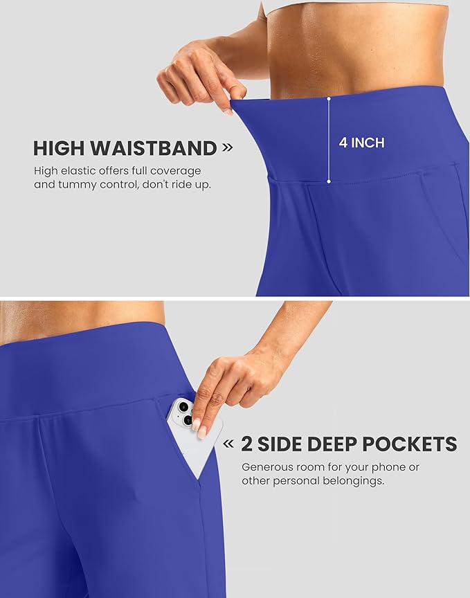 Women's Athletic Shorts with Zipper Pocket 7" High Waisted Stretchy Bermuda Shorts for Women Workout Running Casual