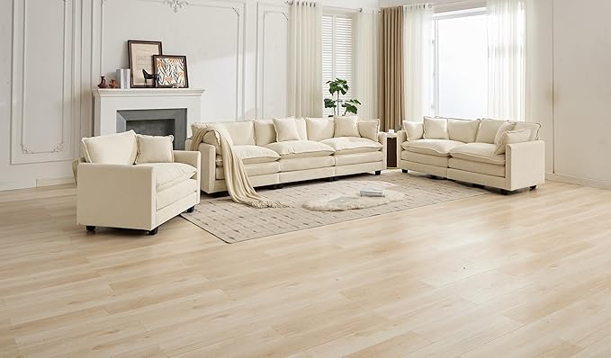 SoarFlash 149.61" Chenille Sectional Sofa, Comfy U Shaped Modular Coush Sofa with Ottoman, Modern 4 Seat Couch Deep Seat Sofa Set for Living Room,Beige