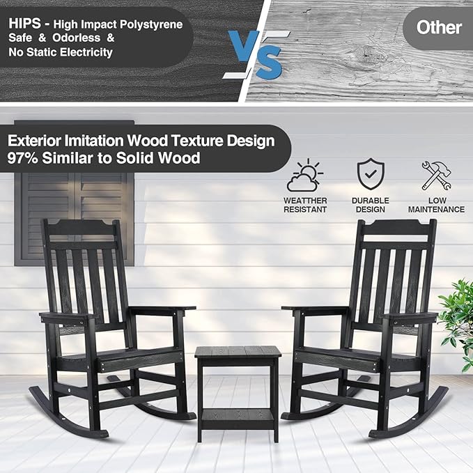 hOmeQomi Rocking Chairs Set of 4, All Weather Resistant Poly Lumber Outdoor Porch Rocker, Rocking Chairs for Outdoor, Indoor, Patio, Deck, Garden, Backyard, Load Bearing 380 lbs - Black