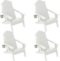 FOOWIN Adirondack Chair Set of 4, Folding Adirondack Chair with Cup Holder, HDPE All-Weather Fire Pit Chair for Patio, Garden, Backyard, Poolside, White
