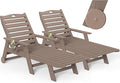 nalone Outdoor Chaise Lounge Chair Set of 2 with Wheels & Cup Holder, HDPE Pool Lounge Chairs with 5-Position Adjustable Backrest Supports Up to 400 LBS for Patio Poolside Deck Beach (Grey Brown)
