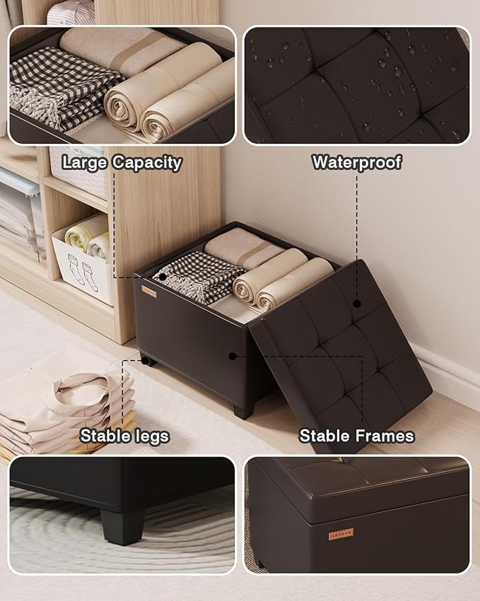 ABHENG 17.7 inches Synthetic Leather turfed Ottomans Cube with Storage, Metal-Framed Square Storage Ottoman Foot Rest Stool Holds 770 LB for Dorm Living Room Bedroom Black UASND63B
