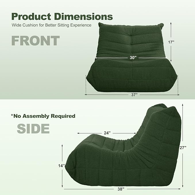 Bean Bag Chair Big Sofa Beanbag Chair for Adults Fireside Chair Bean Bag Lounger with Memory Foam Filled for Home,Apartment or Gaming Venue(Green Teddy)