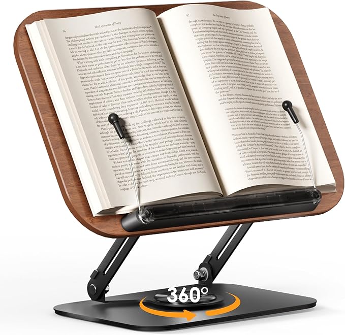 SupeDesk Book Stand for Reading, Adjustable Book Holder with 360° Rotating Bases, Foldable Designs, and Elastic Clips, Multifunctional Display Stand for Recipe, Cookbooks, Magazines, Tablets, Laptops
