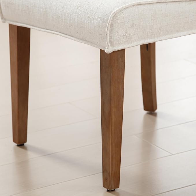 chairus Farmhouse Dining Chairs Set of 6, Upholstered Comfy Dining Room Chairs Linen Fabric Walnut Brown Wood Kitchen Chairs for Dining Table, Living Room, Kitchen, White