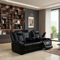 Toseslo Leather Reclining Sofa Set, Power Recliner Sofa Sectional Couches with Drop-Down Table, Living Room Furniture, Reclining Sofa with Cup Holders/Storage Console for House(Black)