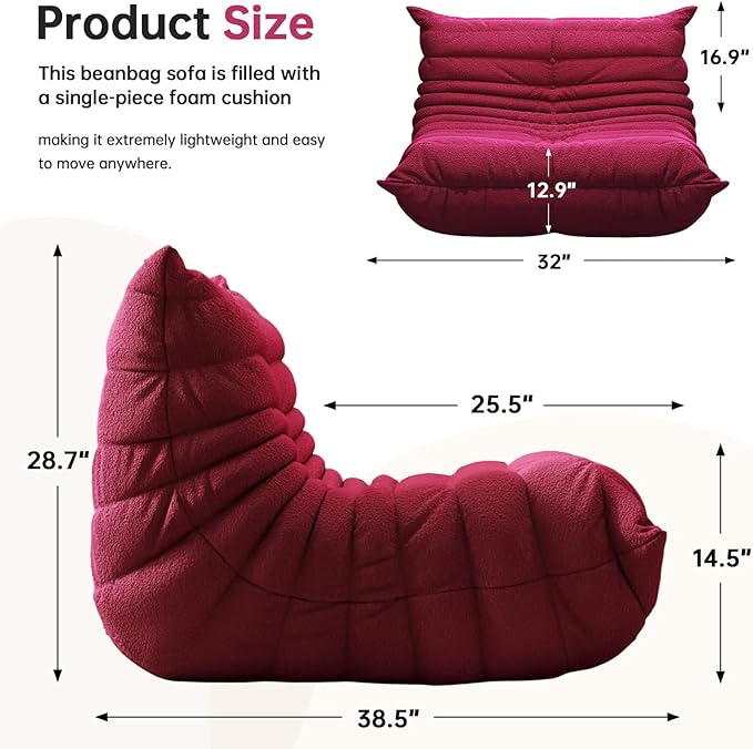 Selyteramy Oversized Bean Bag Chairs for Adults, Giant Beanbag Chair with Memory Foam, Comfy Lounge Chair Lazy Sofa for Apartment, Living Room, Bedroom, Office(Teddy Fabric)