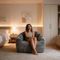 Giant Bean Bag Chair for Adults and Kids Oversized Faux Fur Shell-Shaped BonelessBeanBag Couch Filler with Memory FoamStuffed Big Accent Sofa for Living Room, Bedroom & Dorm (Dark Grey)