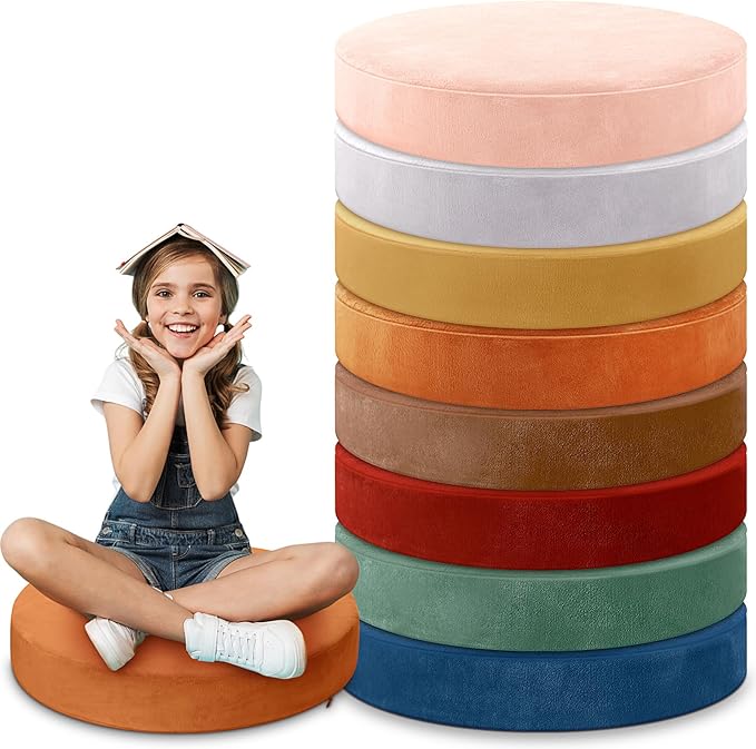 GlikCeil 8 Pcs Round Floor Pillow Cushions for Kids Classroom 15'' Soft Flexible Seating Chair Floor Seats for Reading Corner Playroom - Winter & Spring School Supplies (Autumn and Winter Series)