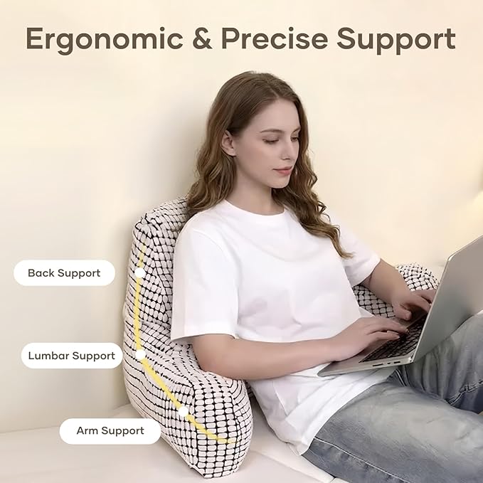 NOONTIDE Reading Pillow with Top Handle,Uniquely Designed Soft Fabric, Ergonomic Back Support for Bed,Cover Washable Sit up Pillow,Watching TV/Gaming/Relaxing(White)