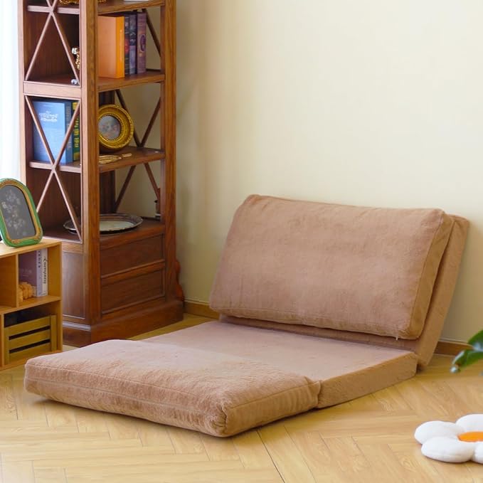 N&V Folding Matress Sofa Bean Bag Bed, Foam Filling Folding Matress Sofa, Includes Removable and Machine Washable Cover, Soft Premium Faux Fur (Small, Brown)