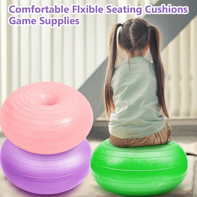 Lewtemi 4 Pcs Flexible Seating for Classroom Elementary 20 Inch Yoga Ball Chair Inflatable Donut Ball Chair with Inflator for Kids Student Sensory Balance Office Exercise