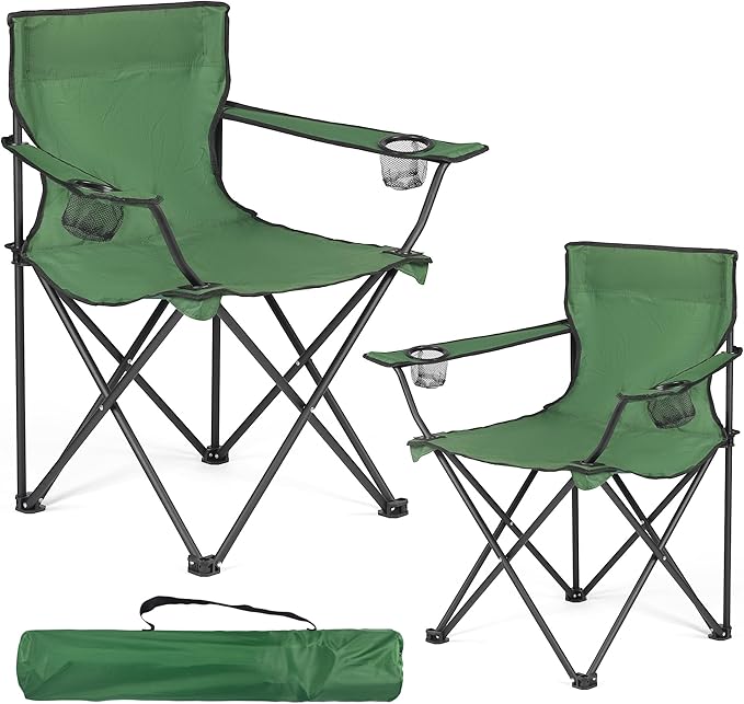2 Pack Lightweight Camping Chairs, 300LBS Heavy-Duty Portable Folding Chairs with Carry Bag, Compact Design for Camping, Beach, Picnics, and Outdoor Event