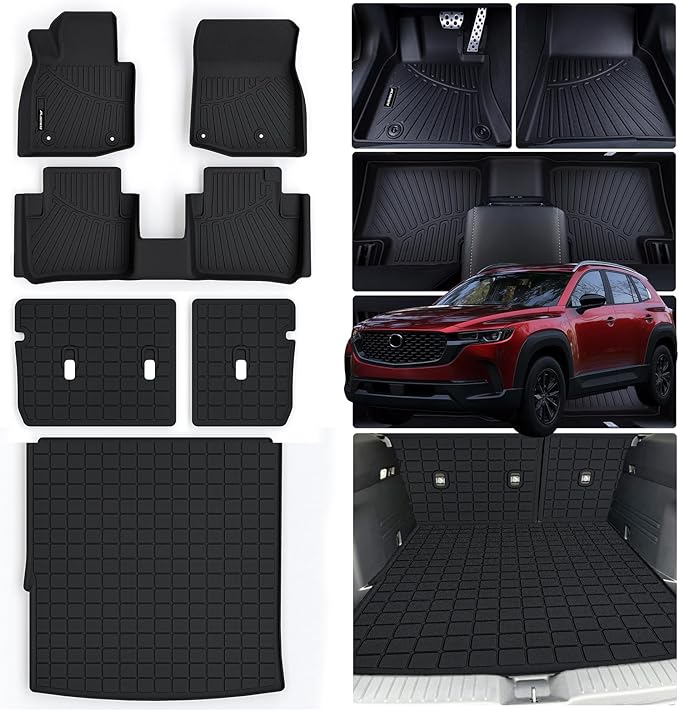 Floor Mats for 2025 Mazda CX-50 (Only for Hybrid) & Cargo Mat & Backrest Mat,TPE All Weather Protection for CX50 Car Full Set Liner Covering The Backrest Accessories