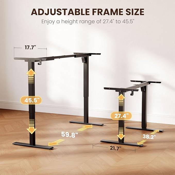 Casaottima Electric Standing Desk Frame, Single Motor Height Adjustable Table Legs with Memory Presets for Home Office, Stand Up Desk Legs for 40 to 63 inch Desktop, Black Frame Only