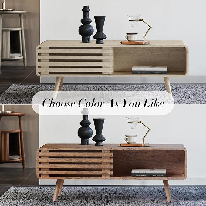 Easyego Coffee Table with Storage, Farmhouse Wood Tables for Living Room, Easy Assembly, Suitable for Various Home Styles (Oak)