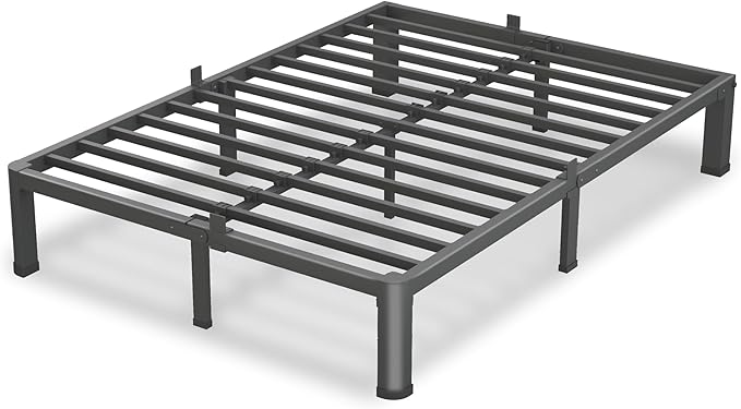VIPSHOW 10 Inch Queen Bed Frame, 3500Lbs Heavy Duty Metal Platform with Round Corner Legs Mattress Slide Stopper, Steel Slat Support No Box Spring Needed, Noise Free, Non-Slip, Easy Assembly