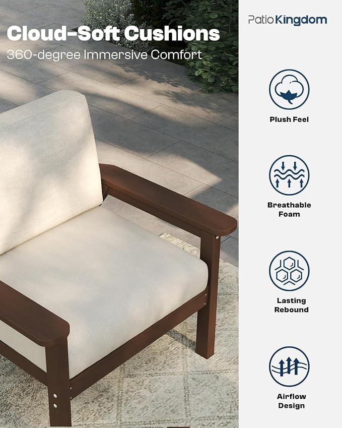 Patio Kingdom Patio Furniture Set 8 Seats, HDPE Outdoor Sectional with Beige Washable Thick Cushions, Coffee Table, Patio Conversation Sets for Lawn, Garden, Porch, Balcony, Deck (Brown Frame)