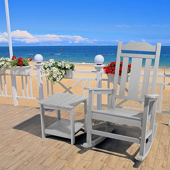 hOmeHua Rocking Chair, All-Weather Oversized Outdoor Indoor Chairs, Patio Fade-Resistant Porch Rocker Chair, Durable Smooth Rocking, Comfortable Easy to Assemble, Low Maintain (Gray)