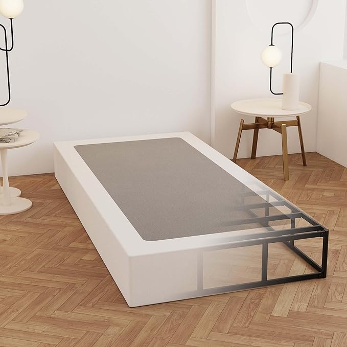 Maenizi Twin XL Box Spring 9 Inch, Heavy Duty Metal Box Spring Bed Base with Fabric Cover, Mattress Foundation, Easy Assembly, Noise Free, Black