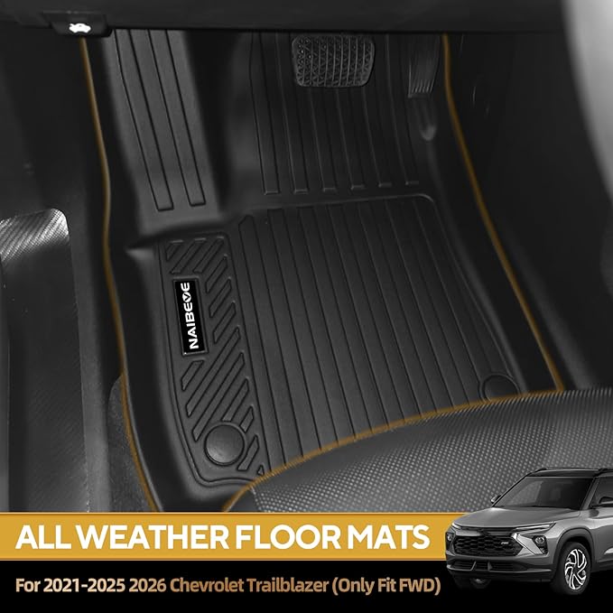Naibeve Floor Mats for 2021-2025 2026 Chevrolet Trailblazer (Only Fit FWD) - All Weather Custom Fit for Trailblazer Floor Mats Trunk Mat with Backrest Mats (Only Fit Cargo in Upper Deck Position)