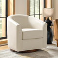 HULALA HOME Genuine Leather Swivel Accent Chair with Solid Wood Base, Round Swivel Barrel Chair for Living Room and Bedroom, No Assembly Required, Beige