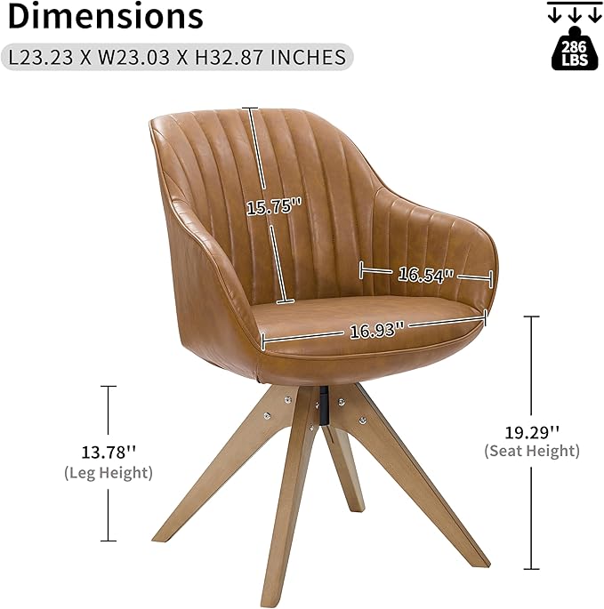 Art Leon Dining Chair - Mid Century Modern Swivel Dining Room Chair, Faux Leather Upholstered Arm Chair with Wood Legs for Living Room, Terracotta