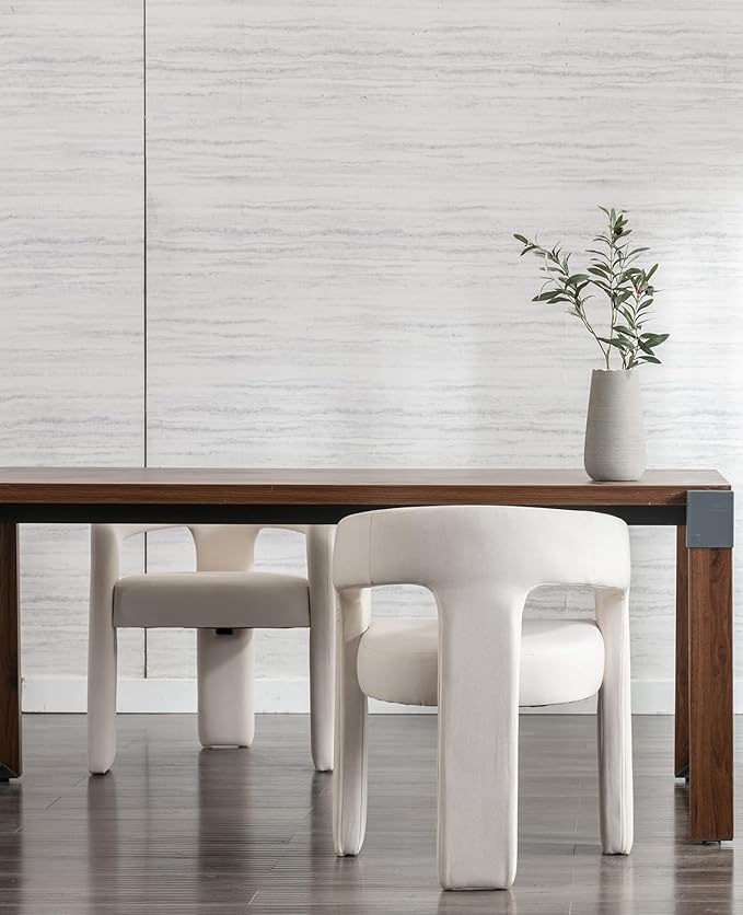 DAYALANE Modern Barrel Dining Chairs Set of 6, Upholstered Accent Kitchen Chair with Arms Comfy Linen Fabric Side Chair for Living Room/Home Office/Reception, Linen Cream