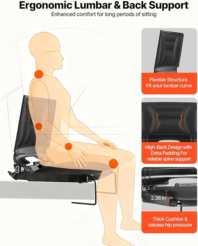 VEVOR Stadium Seat, Folding Bleacher Chair with Back Support and Thick Cushion, Padded Stadium Seat for Bleacher Includes Shoulder Strap, Hooks, Cup Holder, Lycra Material, Side Pocket, PP Material