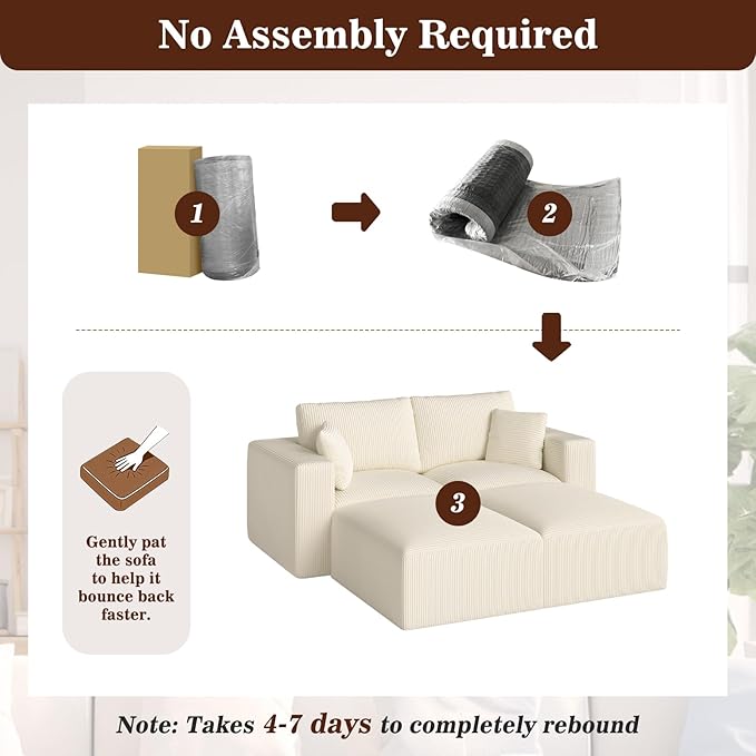79" Modular Sectional Sofa, Cloud Couch Loveseat Memory Foam Boneless Couch with Chaise, Cozy Upholstered Corduroy Floor Couch, No Assembly Required Living Room Furniture for Apartment, Beige