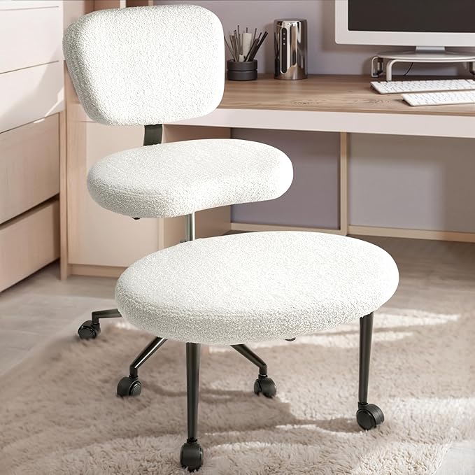 Waleaf Ergonomic Cross Legged Office Chair with Wheels, ADHD Chair for Adults, Meditation Chair, Yoga Office Chair, Kneeling Chairs with Comfortable Back Support, Height Adjustable, Teddy Fabric