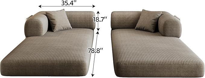 79" Convertible Sofa Bed, Corduroy Folding Pull Out Couch with Pillows, No Assembly Modern Boneless Couch Compression Sofa in Box, Floor Sofa with Support Rods for Living Room,Camel