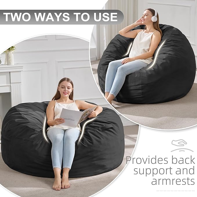Hobestluk 4FT Bean Bag Chair Giant Bean Bag Chairs for Adults Large Bean Chairs with Removable Cover, Beanbag Chair with Filler, Adult Bean Bag Chairs for Living Room, Bedroom