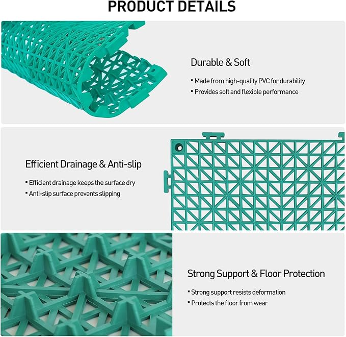 MAXWAVE 18 Pack 12" x 12" Modular Interlocking Floor Mats, Soft PVC Non-Slip Drainage Tiles, Splicing Rubber Cushion Flooring for Deck, Shower, Pool, Basement, Shed, Indoor and Outdoor Use