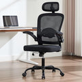 Rishtivin Ergonomic Office Chair with 3D Adjustable Lumbar Support, Mesh High Back, 75° Rotating Headrest, Rocking Function, 300lbs Capacity, Black/White (Black)
