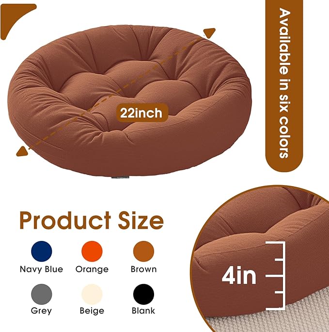 2Pcs Floor Pillows for Adults, 22x22 Inch Meditation Cushions, Large Round Sitting Cushion Living Room Memory Foam Pillow for Sitting (1, Brown, 22x22x4 Inch)