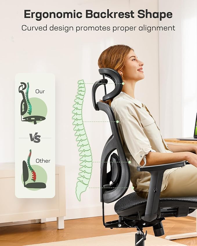 Marsail Ergonomic Mesh Office Chair,Ergonomic Desk Chair with 2D Headrest,Adjustable Lumbar Support & Up and Down Armrest