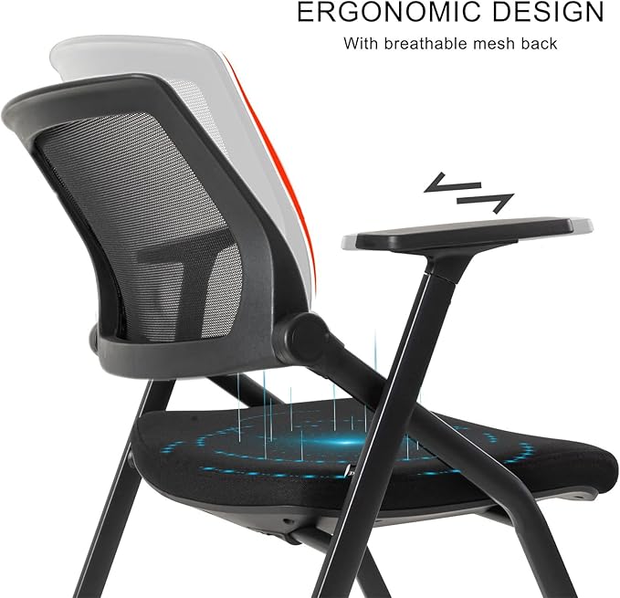 12 Pack Executive Office Chairs with Caster Adjustable Armrest Ergonomic Mid-Back Breathable Mesh Foldable Conference Reception Chair Set for Home School Waiting Room