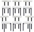 Kiztir Boucle Dining Chairs Set of 6, Modern Dining Room Chairs with Curved Backrest and Black Metal Legs, Upholstered Round Dining Accent Chairs for Kitchen, Living Room, Bedroom (Beige)